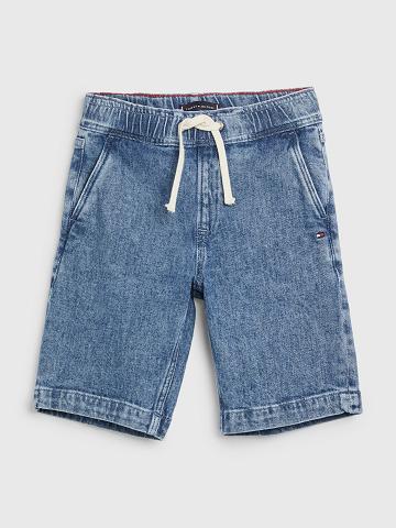 Fiú Tommy Hilfiger Drawstring Denim Rövidnadrág Kék | HU 2178BEX